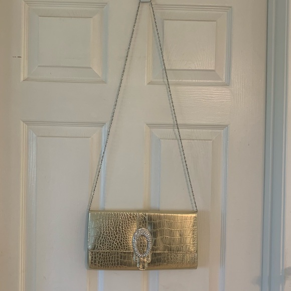70’s Era Bright Gold Evening Clutch; Crossbody opt. - Picture 6 of 14